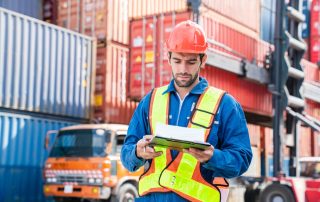 Male Container Yard Worker Control And Checking Container