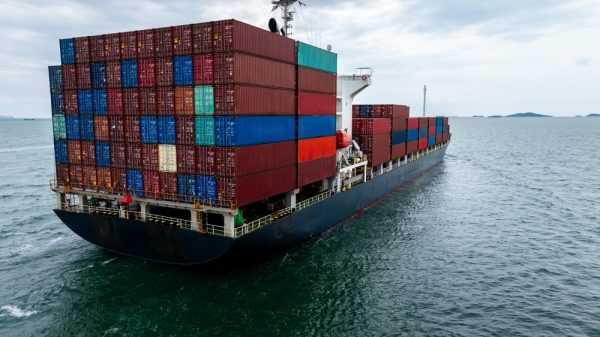 Aerial View Shipping Container Carrier Container Sailing In Ocean
