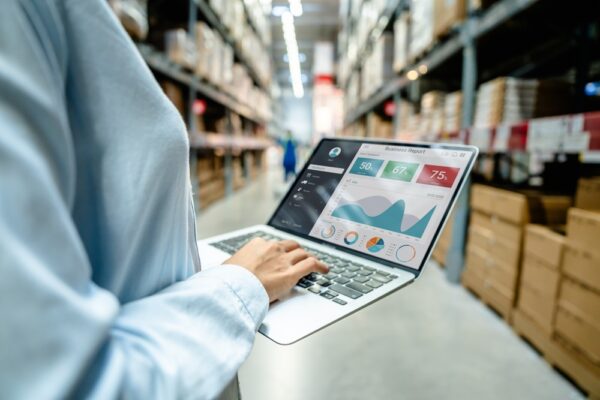 Employee Using A Laptop With Business Analytics Dashboard