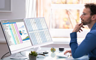 Analyst Employee Using Spreadsheet On Computer Screen