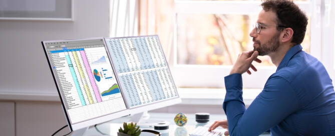 Analyst Employee Using Spreadsheet On Computer Screen